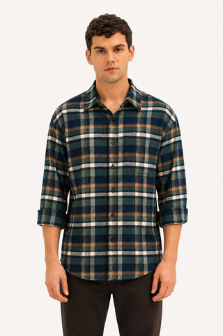 Blue Checkered Cotton Shirt – Loose Fit, Full Sleeves