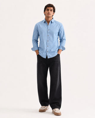 Light Blue Denim Shirt – Regular Fit, Full Sleeves