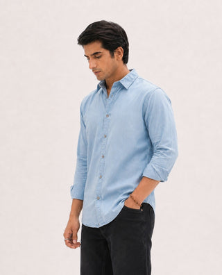 Light Blue Denim Shirt – Regular Fit, Full Sleeves
