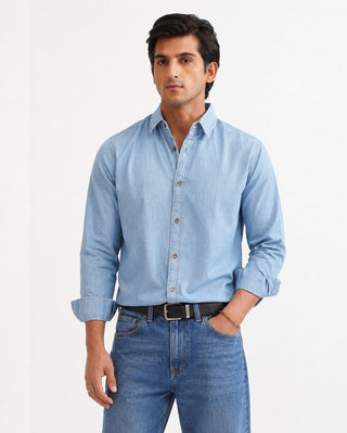 Light Blue Denim Shirt – Regular Fit, Full Sleeves