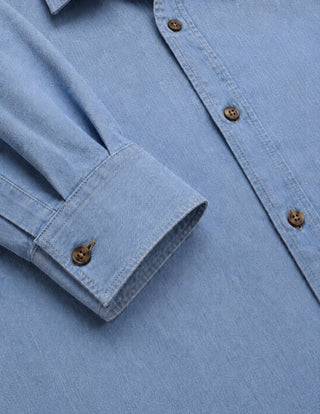 Light Blue Denim Shirt – Regular Fit, Full Sleeves
