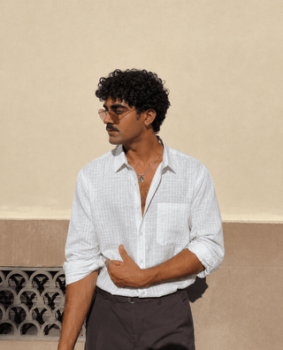 White Striped Cotton Shirt – Regular Fit, Full Sleeves