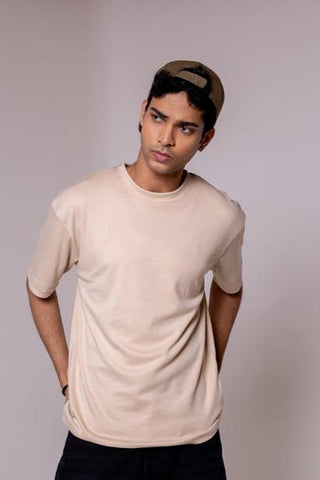 Beige Solid Oversized T-shirt - Gimaq - The magic shuffle!