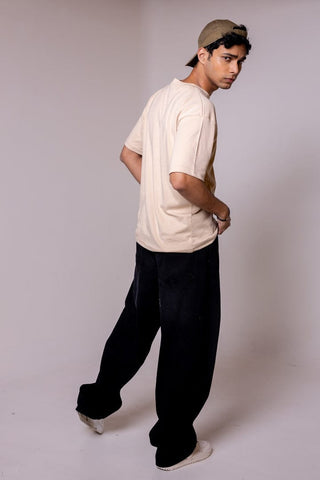 Beige Solid Oversized T-shirt - Gimaq - The magic shuffle!