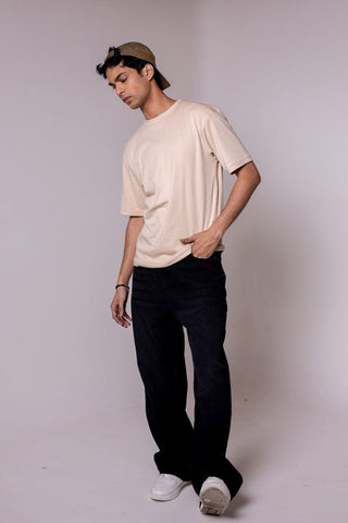 Beige Solid Oversized T-shirt - Gimaq - The magic shuffle!
