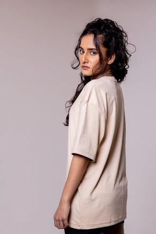 Beige Solid Oversized T-shirt - Gimaq - The magic shuffle!