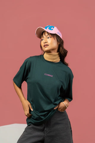 Bloom Printed Oversized Tee – Dark Green(For Women) - Gimaq - The magic shuffle!