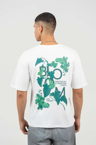 Bloom Printed Oversized Tee – White - Gimaq - The magic shuffle!