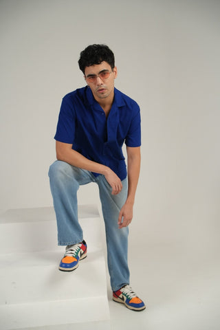 Blue Half Sleeve Cuban Collar Shirt – Loose Fit - Gimaq - The magic shuffle!