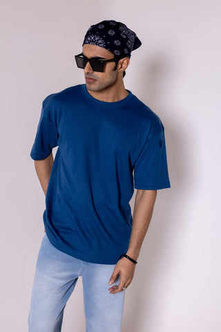 Blue Solid Oversized T-shirt - Gimaq - The magic shuffle!