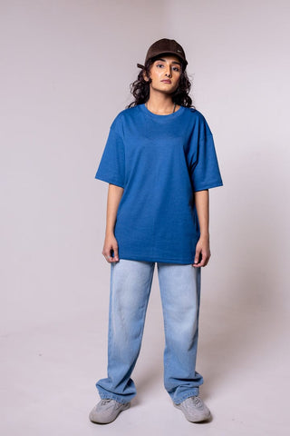 Blue Solid Oversized T-shirt - Gimaq - The magic shuffle!
