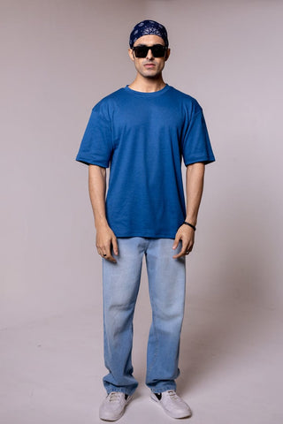 Blue Solid Oversized T-shirt - Gimaq - The magic shuffle!