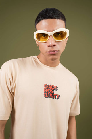 Broken Records Printed Oversized Tee – Beige - Gimaq - The magic shuffle!