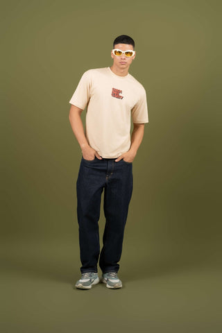 Broken Records Printed Oversized Tee – Beige - Gimaq - The magic shuffle!