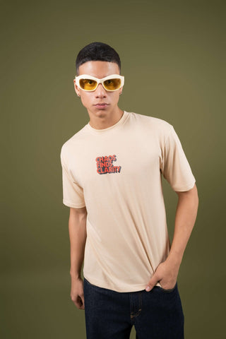Broken Records Printed Oversized Tee – Beige - Gimaq - The magic shuffle!