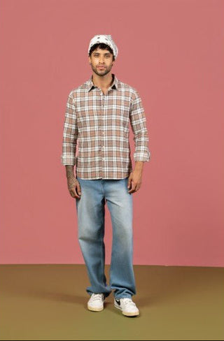 Brown Checkered Cotton Shirt – Full Sleeve, Regular Fit - Gimaq - The magic shuffle!