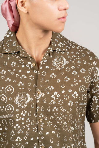 Coffee Brown Floral Cuban Collar Shirt – Regular Fit - Gimaq - The magic shuffle!
