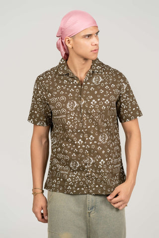 Coffee Brown Floral Cuban Collar Shirt – Regular Fit - Gimaq - The magic shuffle!