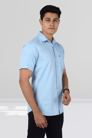 Cotton Slim Fit Half Sleeves Shirt - Light Blue - Gimaq - The magic shuffle!