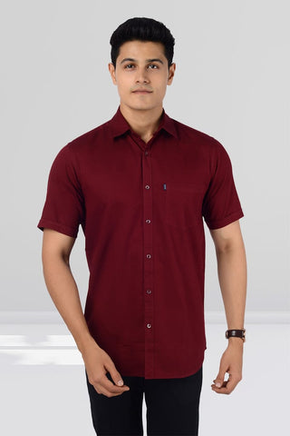 Cotton Slim Fit Half Sleeves Shirt - Maroon - Gimaq - The magic shuffle!