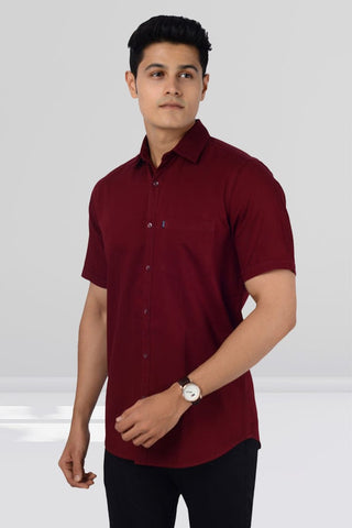 Cotton Slim Fit Half Sleeves Shirt - Maroon - Gimaq - The magic shuffle!