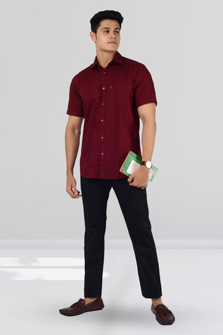 Cotton Slim Fit Half Sleeves Shirt - Maroon - Gimaq - The magic shuffle!