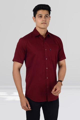 Cotton Slim Fit Half Sleeves Shirt - Maroon - Gimaq - The magic shuffle!