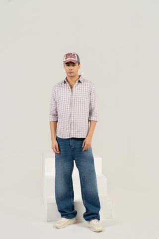 Lavender Checkered Cotton Shirt – Full Sleeve, Regular Fit - Gimaq - The magic shuffle!