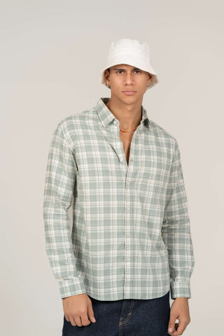 Light Green Checked Cotton Shirt – Regular Fit - Gimaq - The magic shuffle!