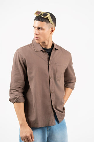 Men's Oversized Cotton Twill Shirt – Brown - Gimaq - The magic shuffle!