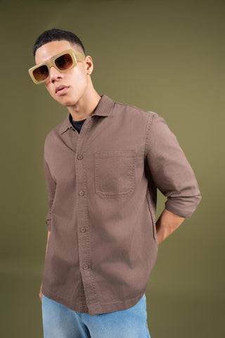 Men's Oversized Cotton Twill Shirt – Brown - Gimaq - The magic shuffle!