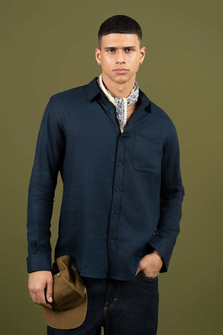 Navy Linen Full Sleeve Shirt – Regular Fit - Gimaq - The magic shuffle!