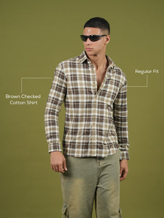 Brown Checked Cotton Shirt – Regular Fit