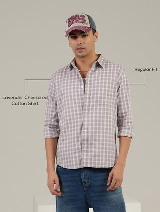 Lavender Checkered Cotton Shirt – Full Sleeve, Regular Fit
