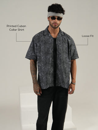 Printed Cuban Collar Shirt – Loose Fit Short Sleeve