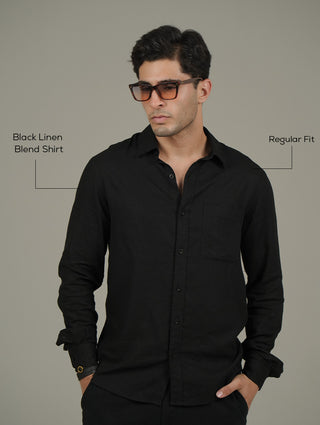 Black Linen Blend Shirt – Regular Fit