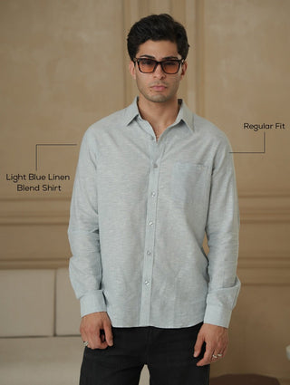 Light Blue Linen Blend Shirt – Regular Fit