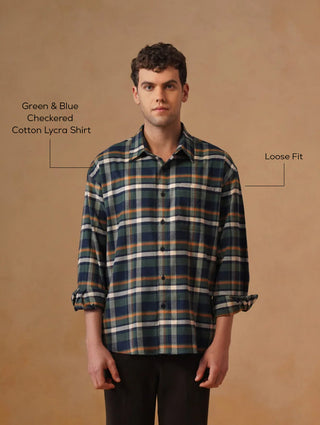 Blue Checkered Cotton Shirt – Loose Fit, Full Sleeves