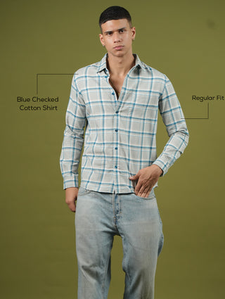 Blue Checked Cotton Shirt – Regular Fit