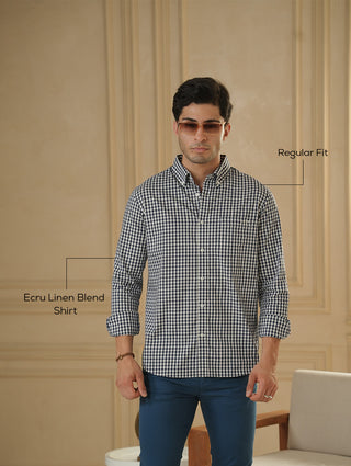 Blue Checkered Organic Cotton Shirt – Button-Down Collar | Regular Fit