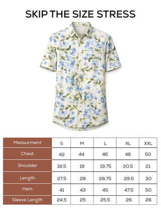 Blue Printed Organic Cotton Blend Shirt – Regular Fit, Half Sleeves