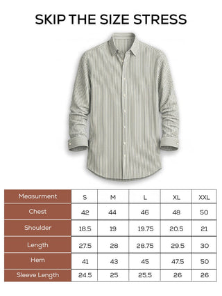 Green Striped Cotton Shirt – Regular Fit, Full Sleeves