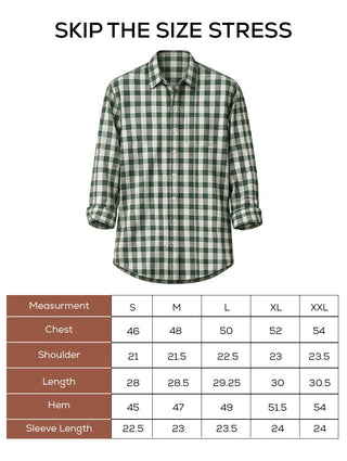 Green Checkered Cotton Stretch Shirt – Loose Fit, Full Sleeves