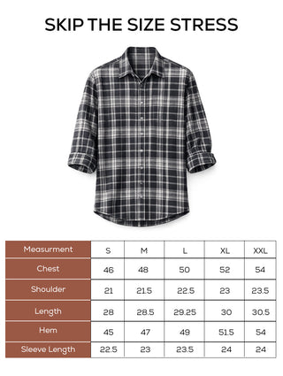 Grey Checkered Brushed Cotton Shirt – Loose Fit, Full Sleeves