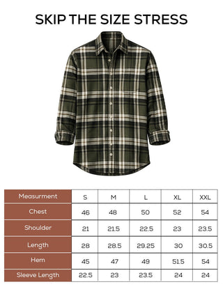 Green Checkered Brushed Cotton Shirt – Loose Fit, Full Sleeves