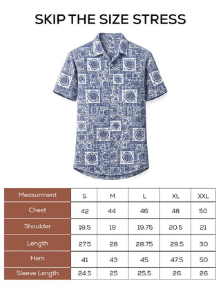 Blue Printed Organic Cotton Shirt – Regular Fit, Half Sleeves