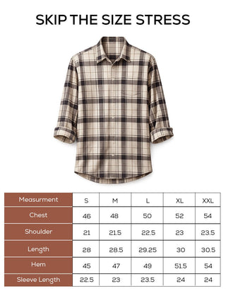 Beige & Blue Checkered Brushed Cotton Shirt – Loose Fit, Full Sleeves