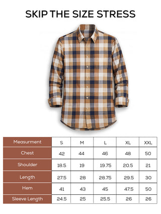 Brown Checkered Cotton Shirt – Regular Fit, Full Sleeves