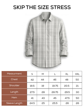 Grey Checked Cotton Shirt – Regular Fit, Full Sleeves