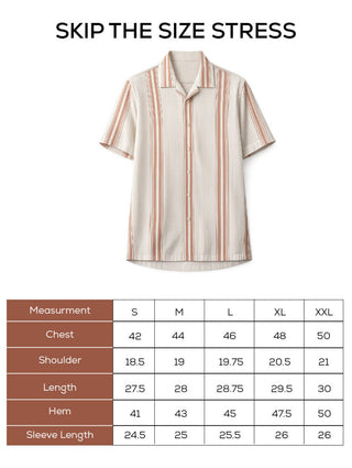 Off-White Striped Cotton Cuban Collar Shirt – Regular Fit, Half Sleeves